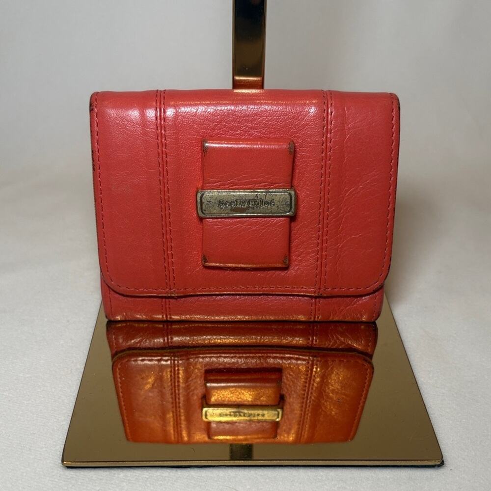 See By Chloe Coral Red Leather Trifold Wallet